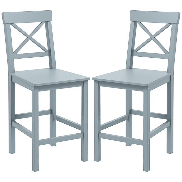 HOMCOM Counter Height Stools Set of 2, Farmhouse Bar Stools with Backs, Solid Wood Counter Stools for Kitchen Island