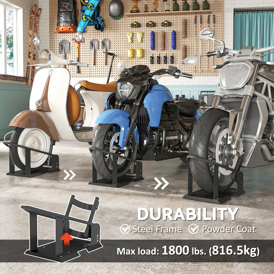 HOMCOM Motorcycle Wheel Chock, 1800 lbs Capacity Heavy Duty Steel Motorcycle Front Wheel Stand for 15"-21" Wheels, Black