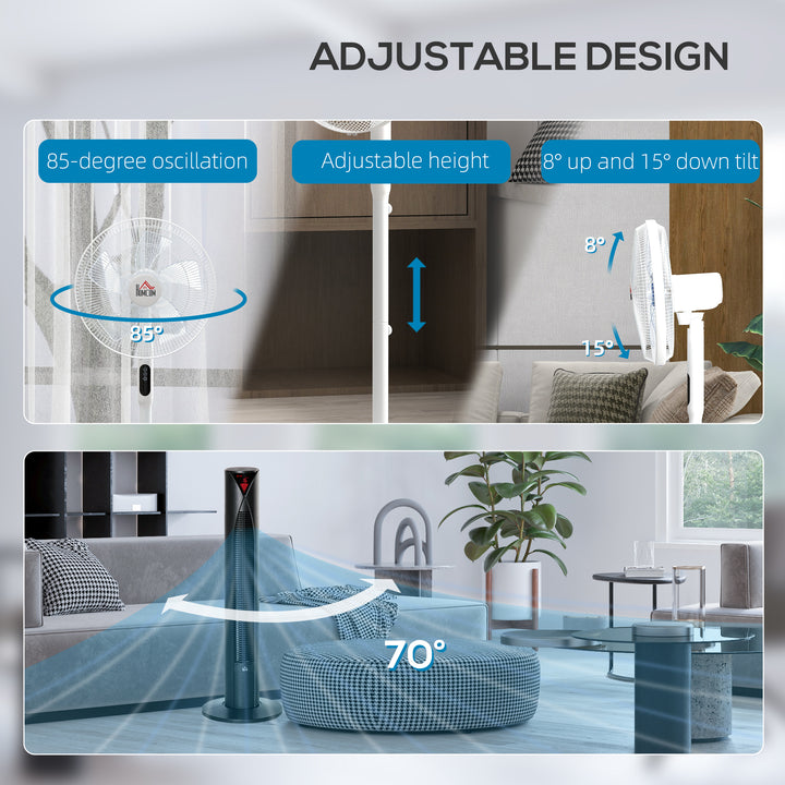 HOMCOM Tower Fan and 16" Pedestal Fan Set, with Remote Control, Height Adjustable, Tilted Head, Timer, Oscillating Standing Fan, Stand Floor Fans for Bedroom, White