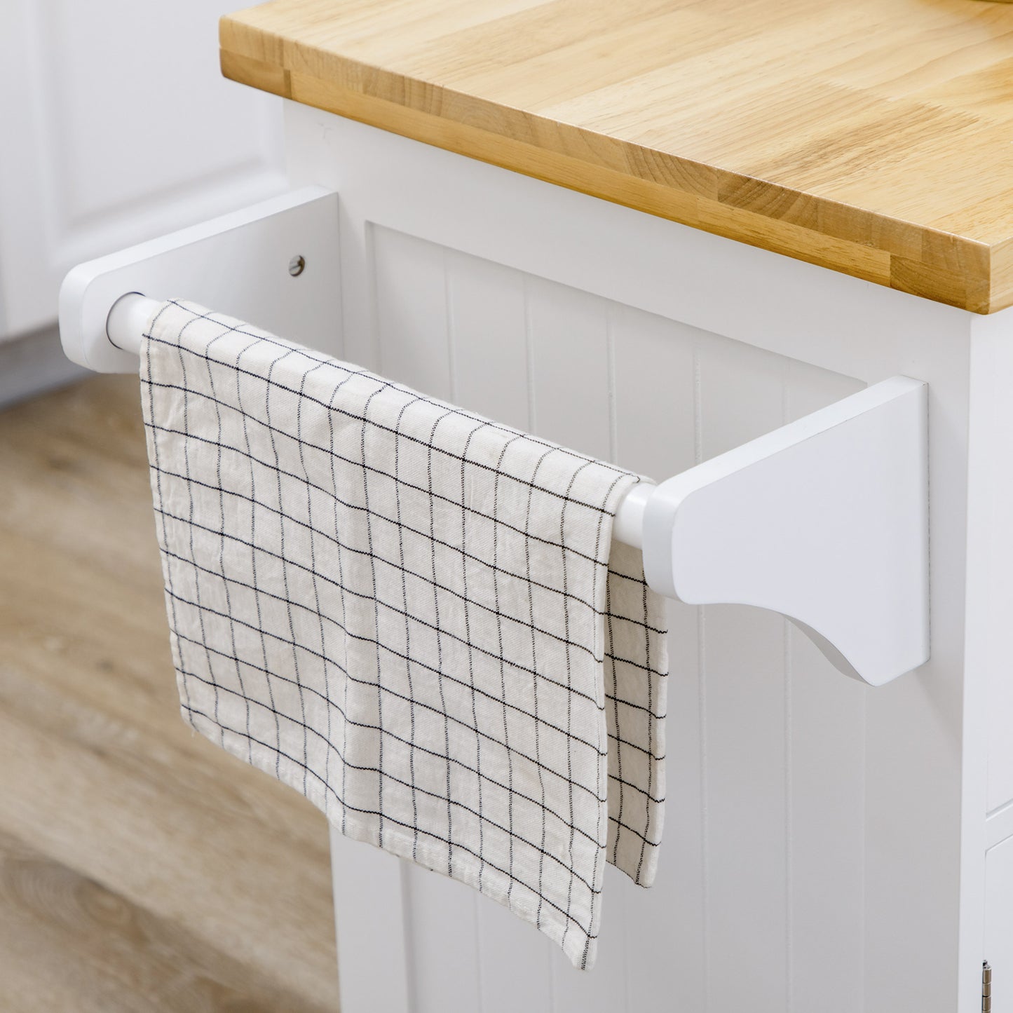 HOMCOM Rolling Kitchen Island with Storage, Utility Kitchen Island Cart with Drawer, Cabinets, Towel Rack and Rubber Wood Top