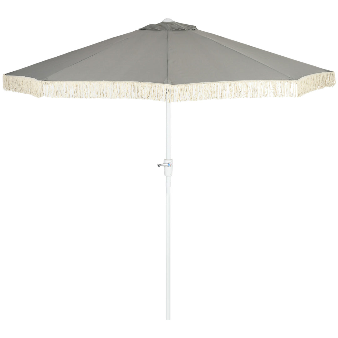Outsunny 8.7 x 8.7 ft Outdoor Umbrella with Tilt, Vent, Patio Market Table Umbrella Parasol with Fringed Ruffles and Crank, Grey