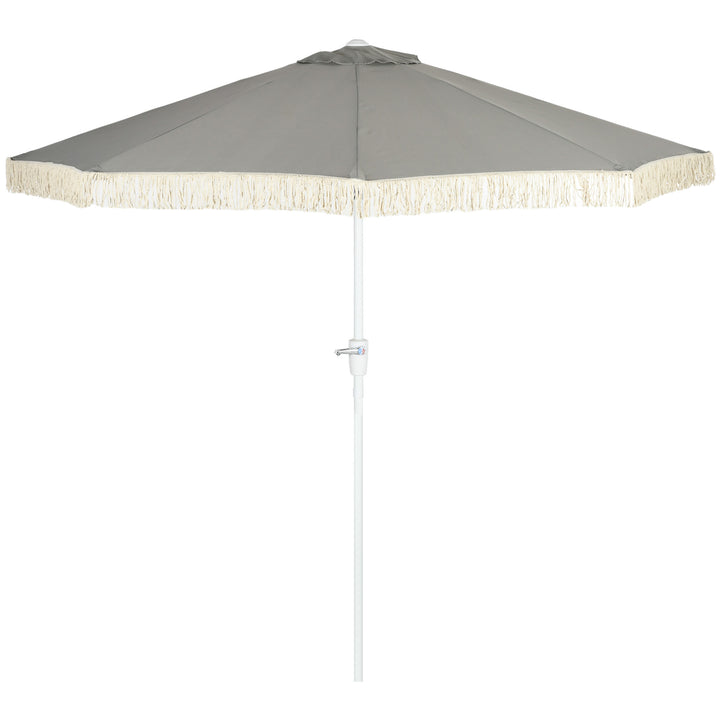 Outsunny 8.7 x 8.7 ft Outdoor Umbrella with Tilt, Vent, Patio Market Table Umbrella Parasol with Fringed Ruffles and Crank, Grey