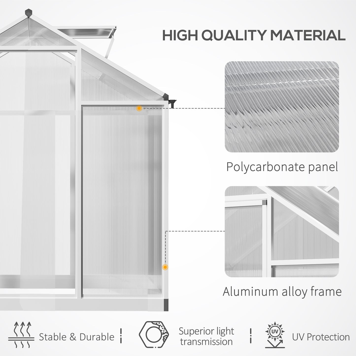 Outsunny 6' x 10' x 6.4' Walk-in Garden Greenhouse Polycarbonate Panels Plants Flower Growth Shed Cold Frame Outdoor Portable Warm House Aluminum Frame, Silver