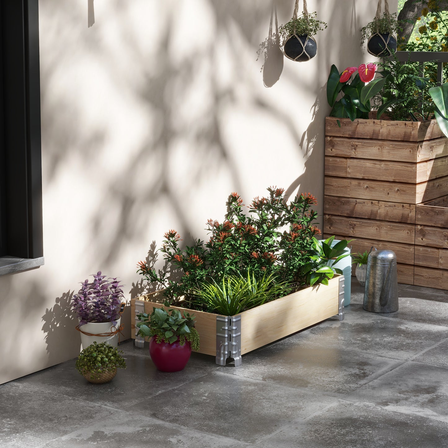 Outsunny Raised Garden Bed, Foldable Two-Box Wooden Planters for Outdoor Vegetables, Flowers, Herbs, Plants, Easy Assembly