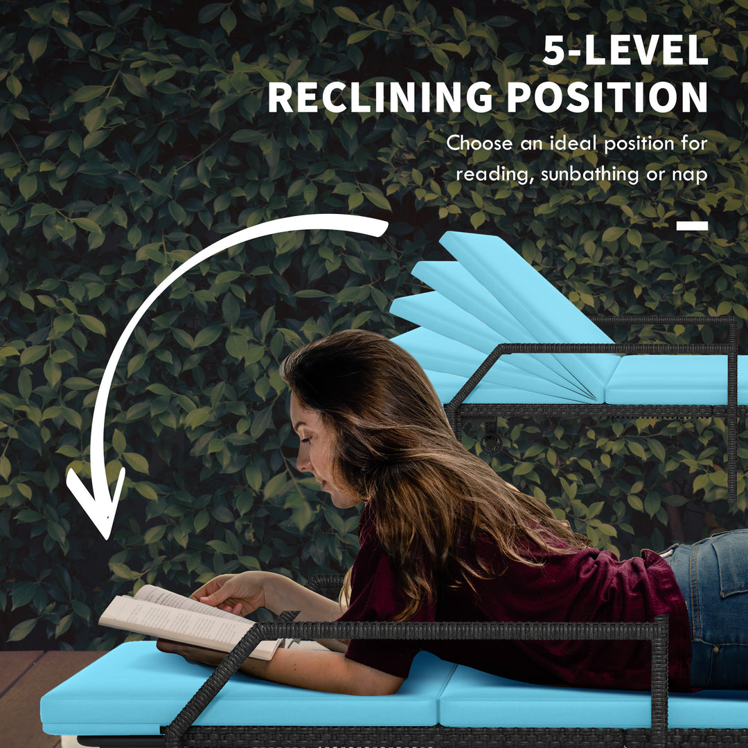 Outsunny Wicker Chaise Lounger with 5-Level Adjustable Backrest, Light Grey