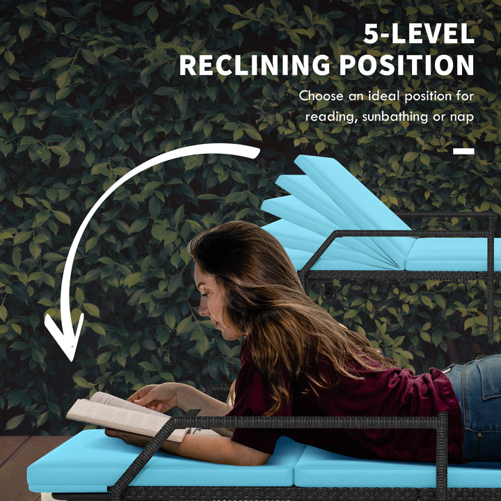 Outsunny Wicker Chaise Lounger with 5-Level Adjustable Backrest, Light Grey