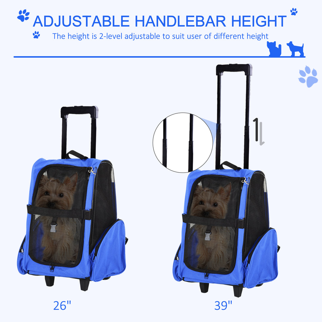 PawHut 2-IN-1 Pet Luggage Box Backpack Carrier Cats Dogs w/ Handle, Rolling Wheel Blue