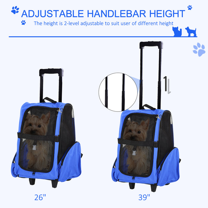 PawHut 2-IN-1 Pet Luggage Box Backpack Carrier Cats Dogs w/ Handle, Rolling Wheel Blue