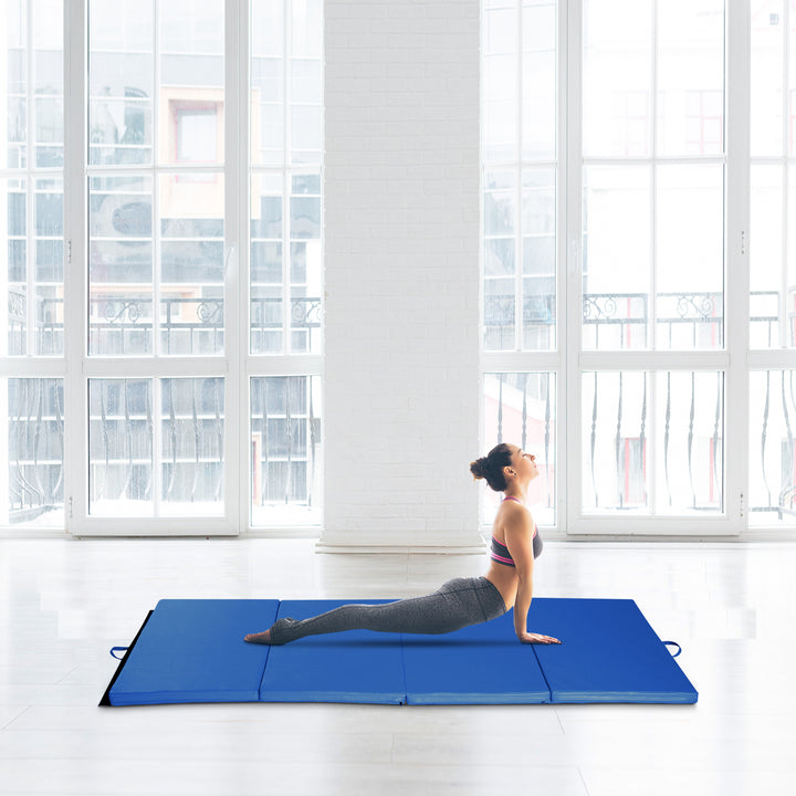 Soozier 4'x8'x2" Folding Gymnastics Tumbling Mat, Exercise Mat with Carrying Handles for Yoga, MMA, Martial Arts, Stretching, Core Workouts, Dark Blue