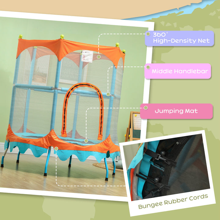 Qaba Trampoline for Kids, 4.6FT Mini Toddler Trampoline Indoor Outdoor with Handlebar, Safety Enclosure Net, Blue