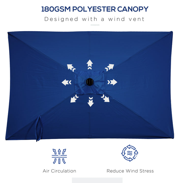 Outsunny 6' x 10' Patio Umbrella with 22 LED Solar Lights and Tilt, Rectangular Outdoor Table Umbrella with Crank, Dark Grey