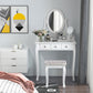 HOMCOM Vanity Desk with Stool, Makeup Vanity with 360Â° Rotating Oval Mirror, 5 Drawers and Padded Seat, Dressing Table for Bedroom, Black