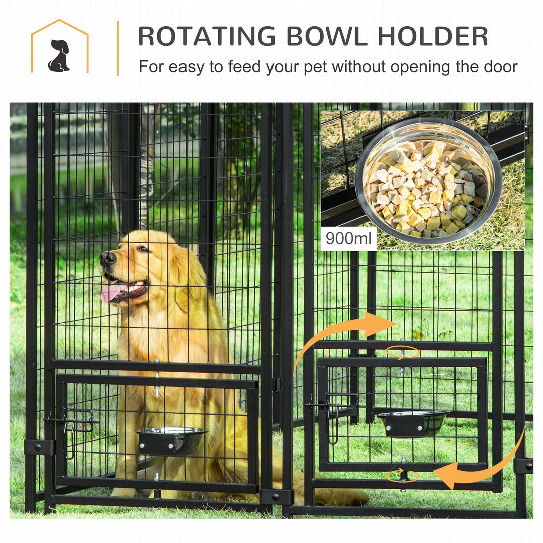 PawHut Outdoor Dog Kennel, Lockable Pet Playpen Crate, Welded Wire Steel Fence, Rotating Bowl Holders, Green