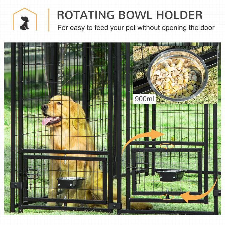 PawHut Outdoor Dog Kennel, Lockable Pet Playpen Crate, Welded Wire Steel Fence, Rotating Bowl Holders, Green