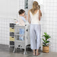 Qaba Kids Kitchen Helper Foldable Step Stool Toddler Kitchen Stool with Blackboard Lockable Handrail for 3-6 Years old Grey