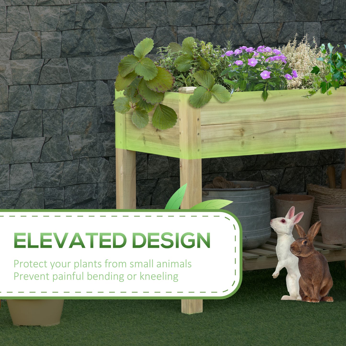 Outsunny 45" x 22" x 33" Elevated Planter Box w/ Legs and Storage Shelf, Raised Garden Bed, Elevated Wooden Planter Box, Gardening Standing Growing Bed for Backyard Patio Balcony