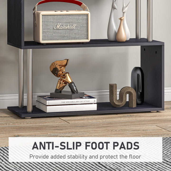 HOMCOM 5-Tiers Geometric Wooden Bookcase S-Shaped Storage Bookshelf Display with Metal Frame for Living Room, Bedroom, Home Office, Black