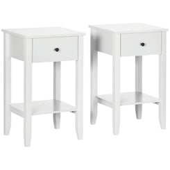 HOMCOM Side Table Set of 2, End Tables with Drawer and Bottom Shelf, 2-tier Nightstand for Bedroom, Living Room, White