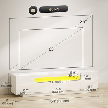HOMCOM Entertainment Center with RGB LED Lights, TV Stand for 65-85 Inch TV, Modern TV Table for Living Room, High Gloss White