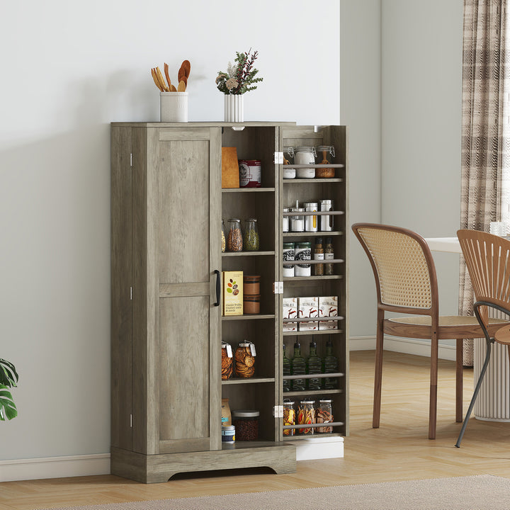 HOMCOM 50" Pantry Storage Cabinet, Farmhouse Kitchen Pantry Cabinet with Doors, Adjustable Shelves, Distressed Grey