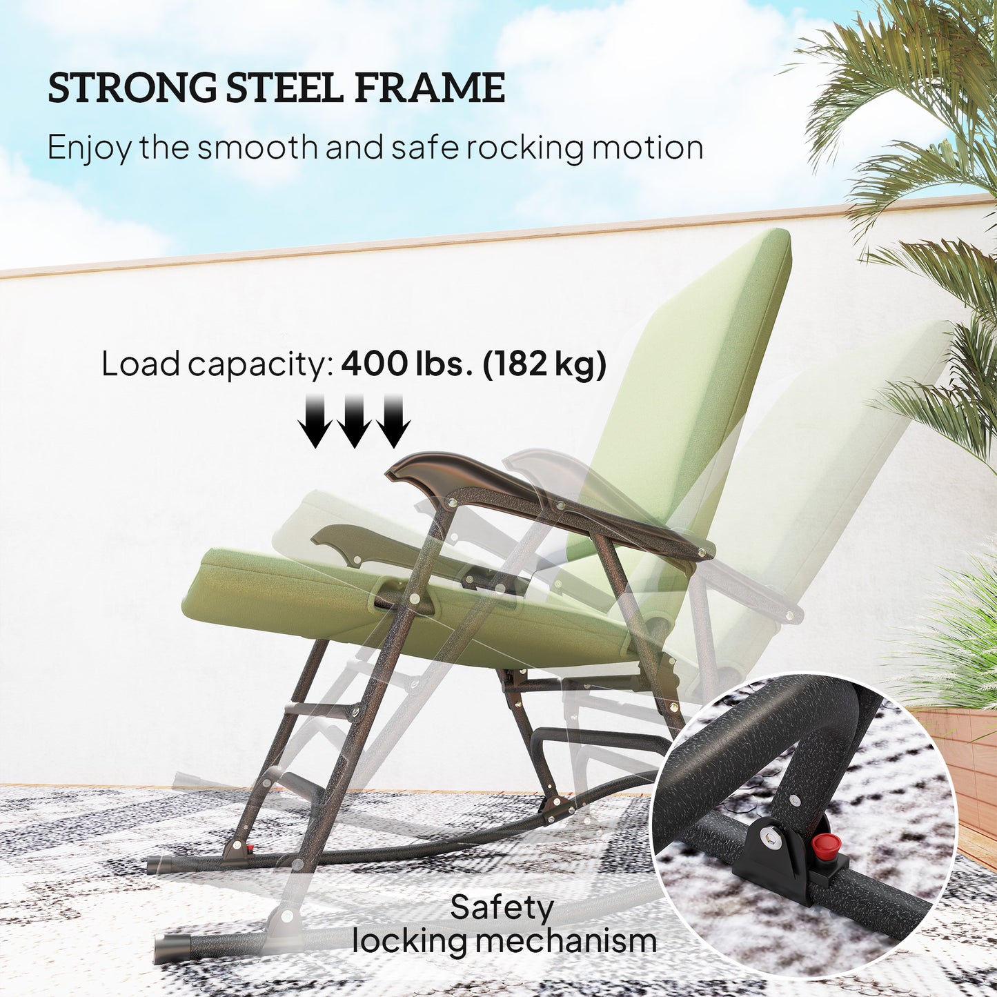Outsunny Folding Rocking Chair Set, Oversized Outdoor Rocking Chair with 400 lbs Capacity, Wide Seat, Padded High Back, Green