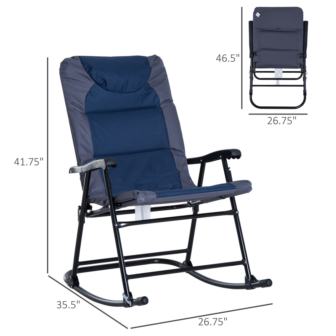 Outsunny Folding Rocking Chair Set of 2 Padded Rockers with Armrest, Navy Blue