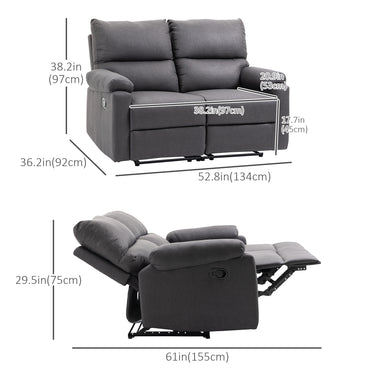 HOMCOM 2 Seater Reclining Chair, Loveseat Recliner Sofa with Footrest and Split Backrest, Dark Grey