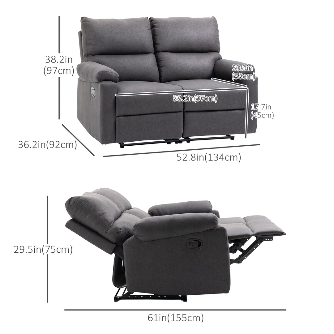 HOMCOM 2 Seater Reclining Chair, Loveseat Recliner Sofa with Footrest and Split Backrest, Dark Grey