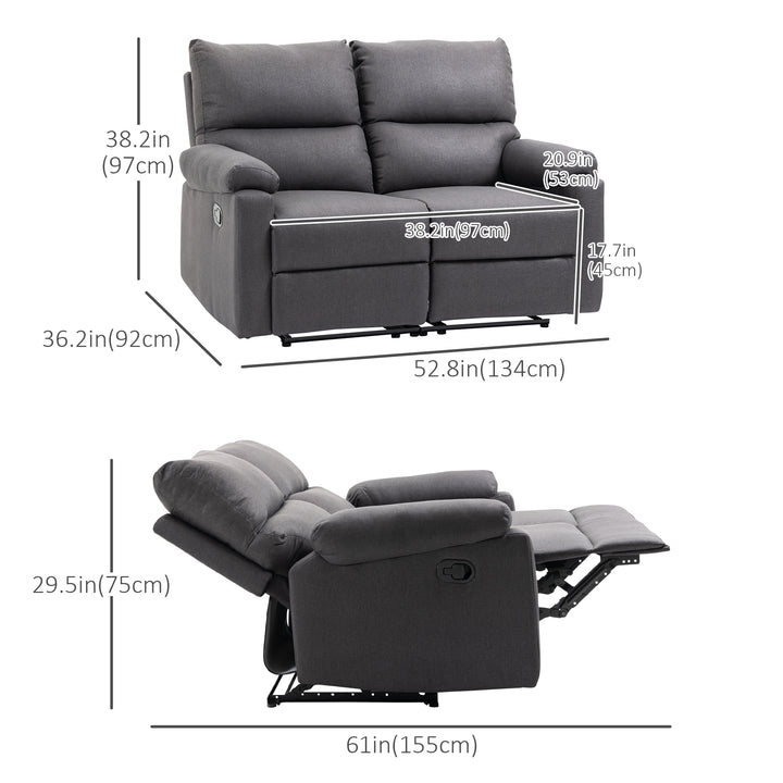 HOMCOM 2 Seater Reclining Chair, Loveseat Recliner Sofa with Footrest and Split Backrest, Dark Grey