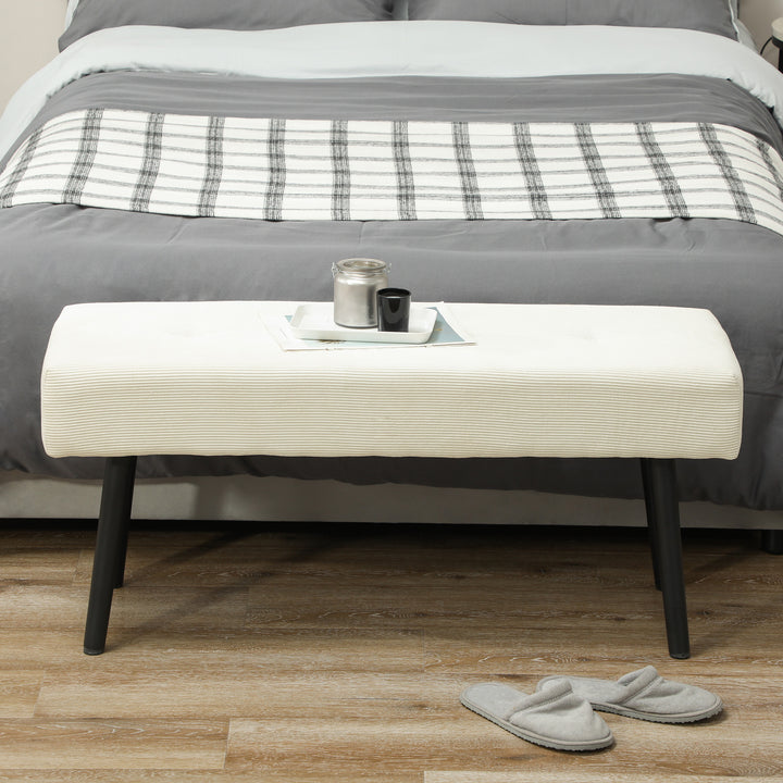 HOMCOM 39" Upholstered Ottoman Bench, Corduroy Entryway Bedroom Bench with Padded Seat and Steel Legs for Bedroom, Green