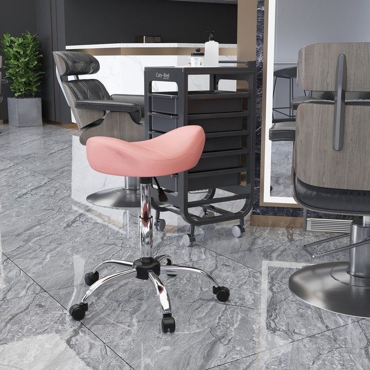 HOMCOM Saddle Stool, Height Adjustable Rolling Salon Chair with PU Leather for Massage, Spa, Clinic, Beauty and Tattoo, White