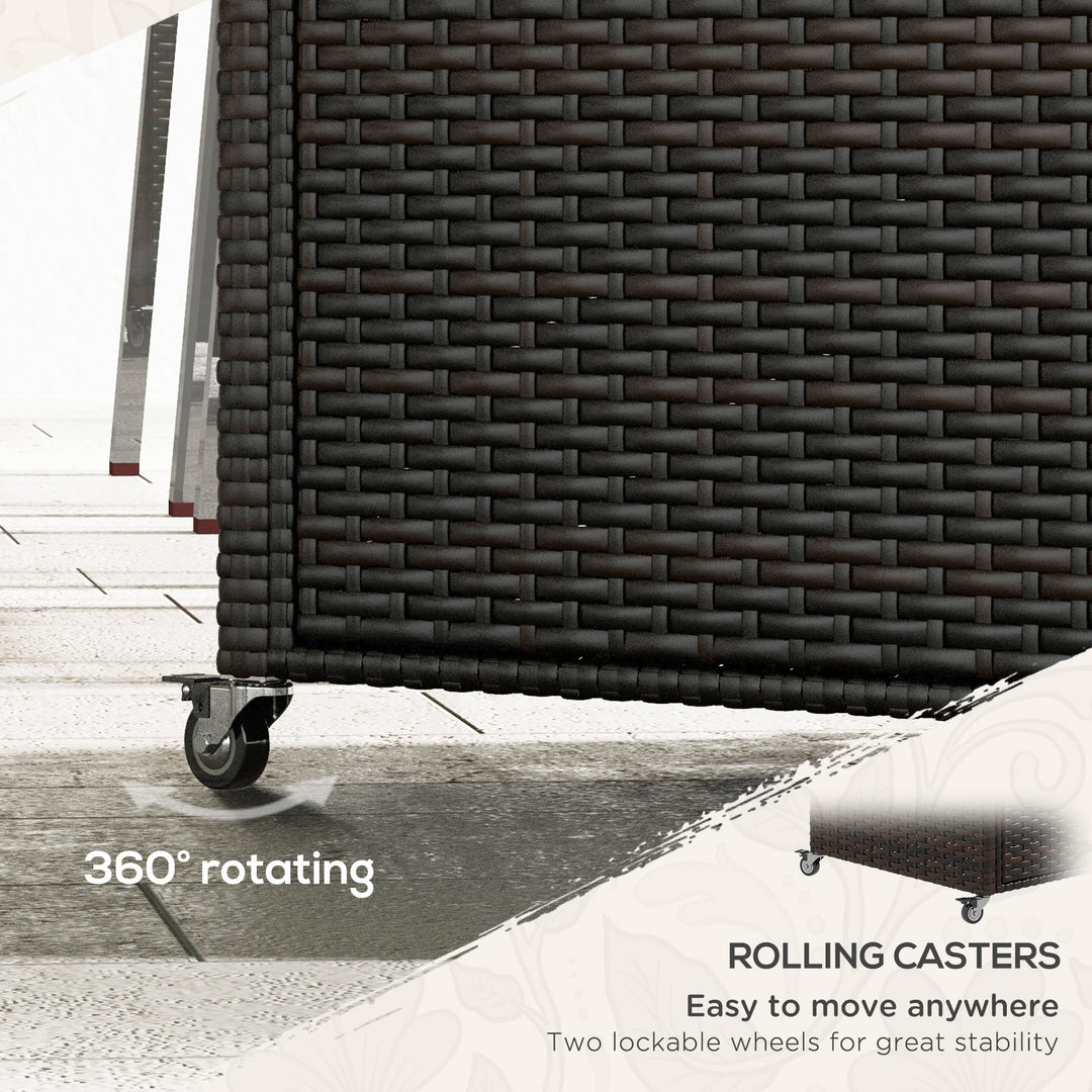 Outsunny 2-Tier PE Rattan Outdoor Bar Cart, Glass Top Outdoor Kitchen Island with Cabinet, Mixed Brown