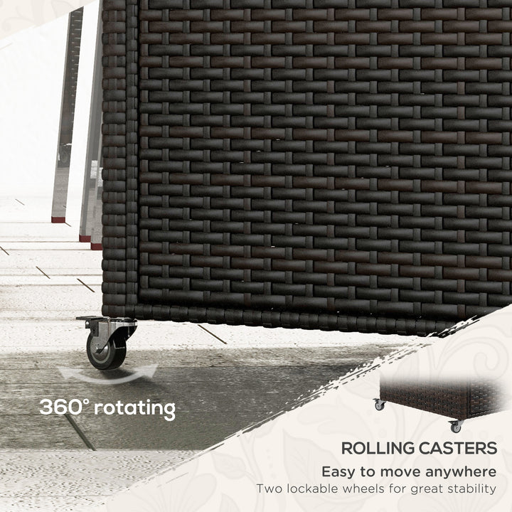 Outsunny 2-Tier PE Rattan Outdoor Bar Cart, Glass Top Outdoor Kitchen Island with Cabinet, Mixed Brown