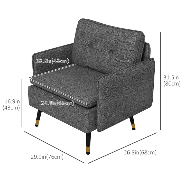 HOMCOM Modern Armchair, Upholstered Accent Chair with Tufted Back Cushion and Steel Legs for Living Room, Bedroom, Grey