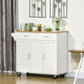 HOMCOM Kitchen Cart with Storage, Rolling Kitchen Island on Wheels with Bamboo Countertop, Drawers, Cabinets, 3 Doors, White