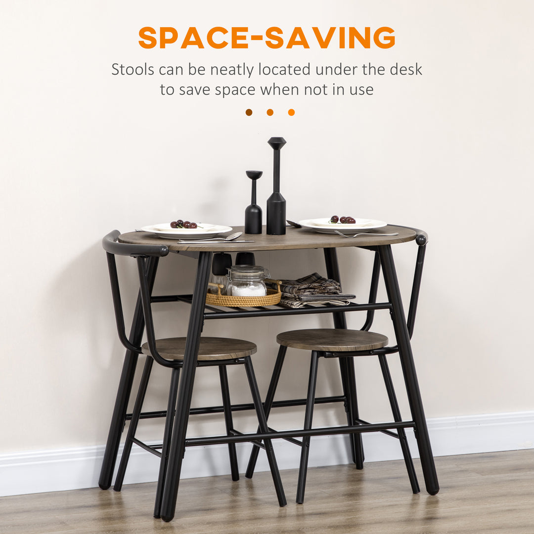 HOMCOM 3-Piece Dining Table Set, Oval Kitchen Table and 2 Chairs, Small Breakfast Table Set with Metal Frame for Small Space, Dining Room, Living Room, 35.4" x 19.7" x 29.5"