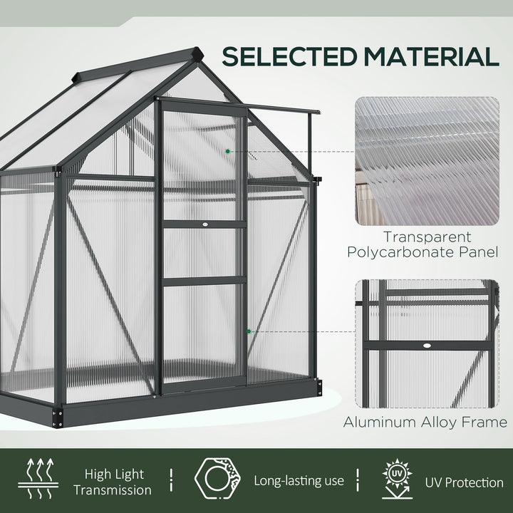 Outsunny 6.2' x 4.3' x 6.6' Clear Polycarbonate Greenhouse Large Walk-In Green House Garden Plants Grow Galvanized Base Aluminium Frame w/ Slide Door