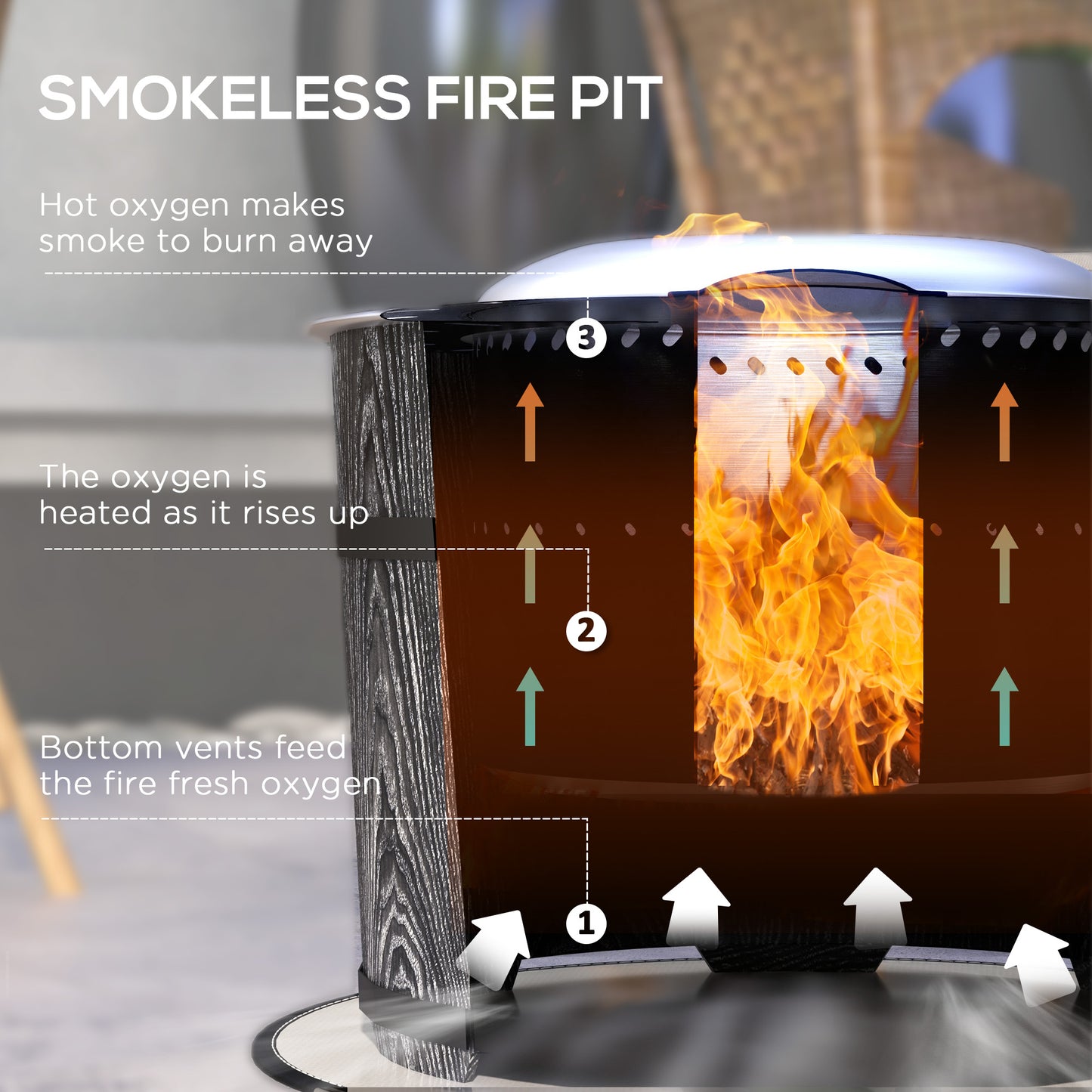 Outsunny Smokeless Fire Pit, Portable Camping Bonfire Stove with Mat for Backyard Patio Picnic, Magnesium Oxide, Black