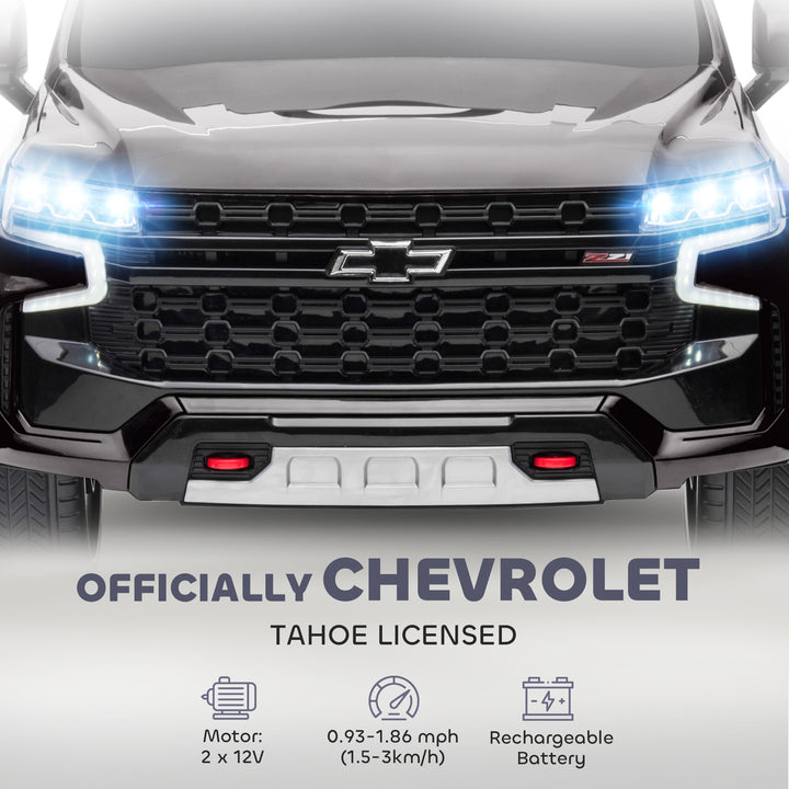 Aosom Licensed Chevrolet Tahoe Kids Ride on Car, 12V 7AH Toddler Electric Car with Parent Remote Control, 3 Speeds, Spring Suspension, LED Light, Horn, Music, Black