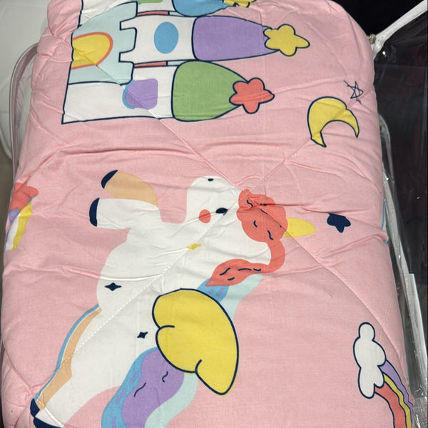 Aarniva Breathable Polyester Pink Unicorn & Rainbow Comforter Set | Double/Twin | 250 GSM | Ultra-Soft & Cozy | Pink Skies | 5-Piece Set