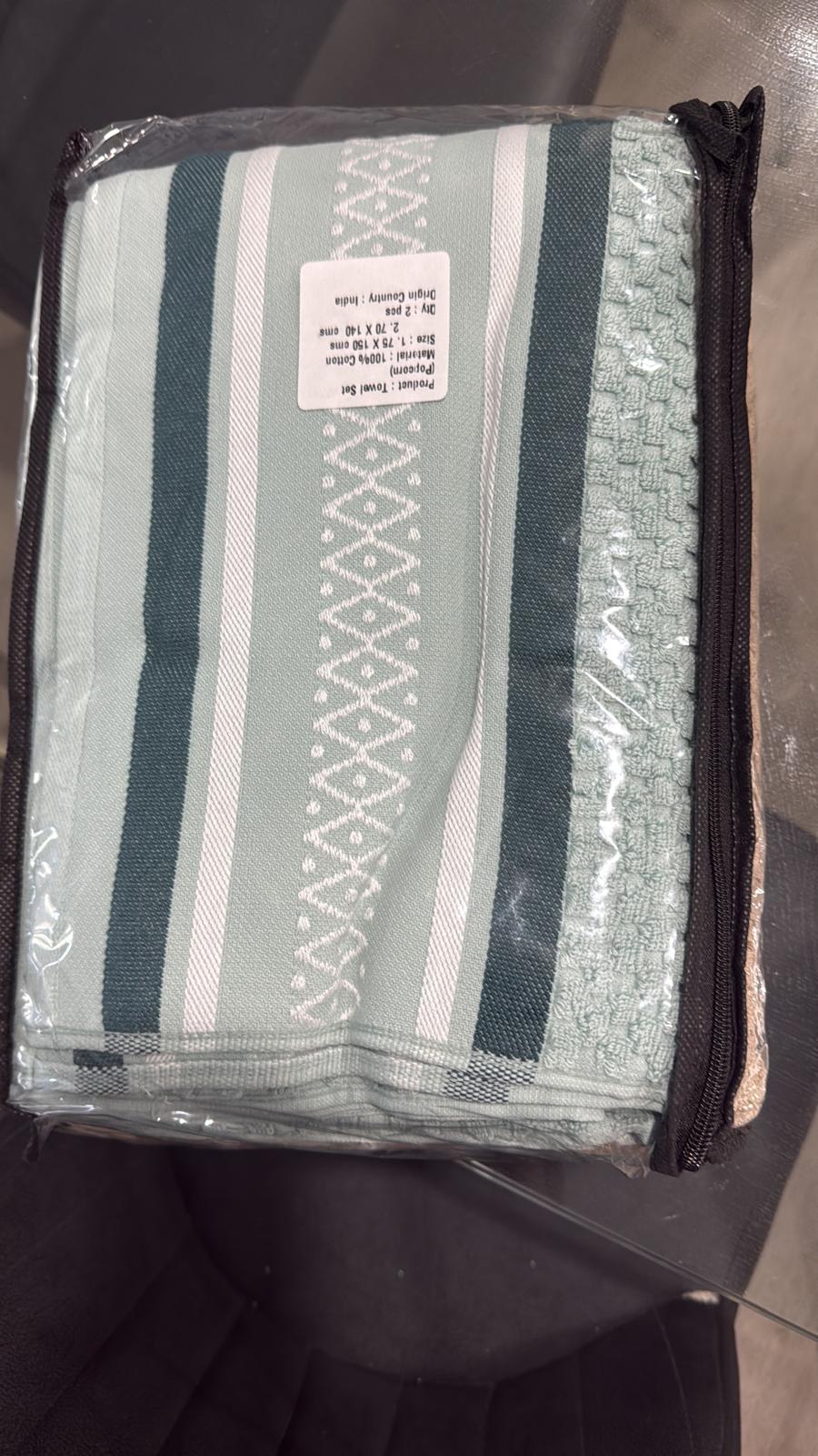 Aarniva 100% Cotton Jacquard Bath Towel Set | Soft & Absorbent | Mixed Sizes | Sage & Warm Beige Stripe | 4-Piece Set