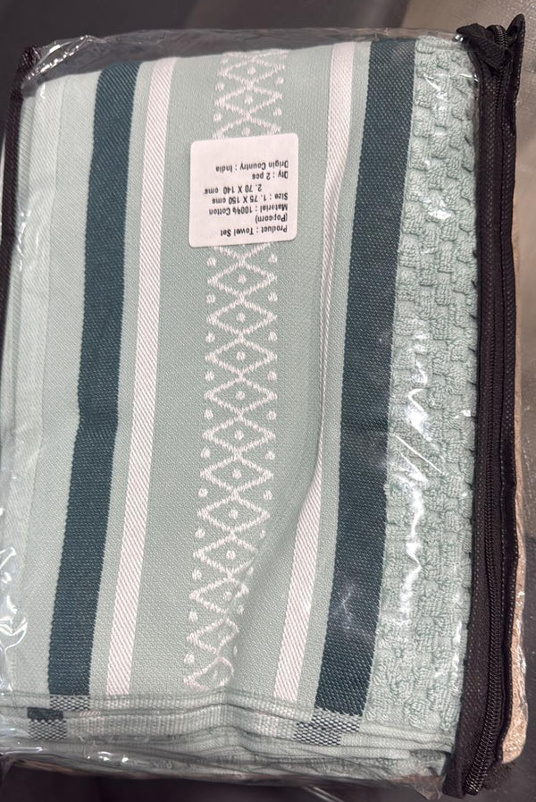 Aarniva 100% Cotton Jacquard Bath Towel Set | Soft & Absorbent | 75 × 150 cm | Sage Stripe | 4-Piece Set