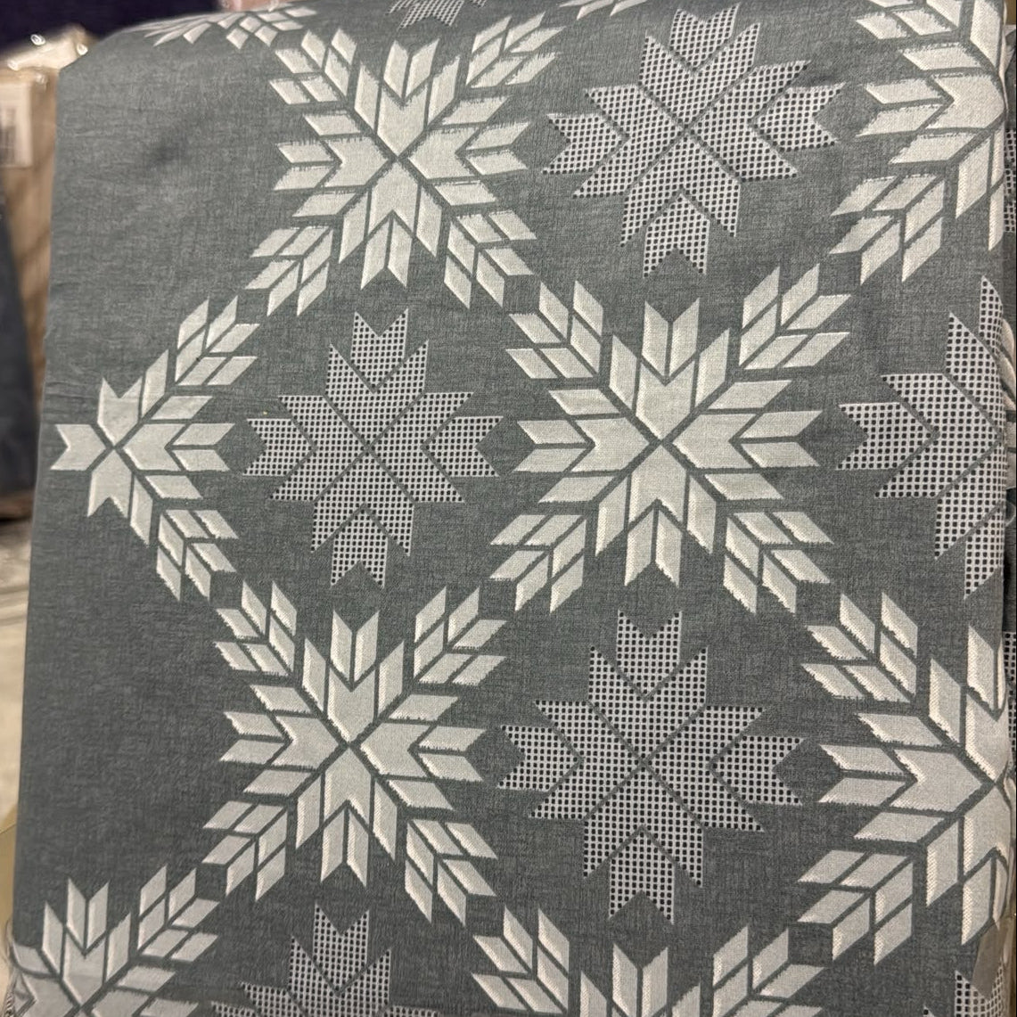 Aarniva 100% Cotton Geometric Bedsheet Set | King/Queen | Soft & Breathable | Silver Snowflake | 6-Piece Set