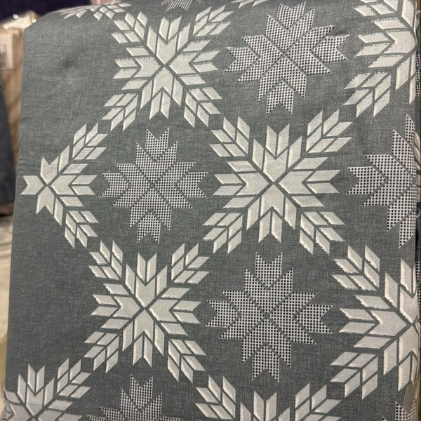 Aarniva 100% Cotton Geometric Bedsheet Set | King/Queen | Soft & Breathable | Silver Snowflake | 6-Piece Set