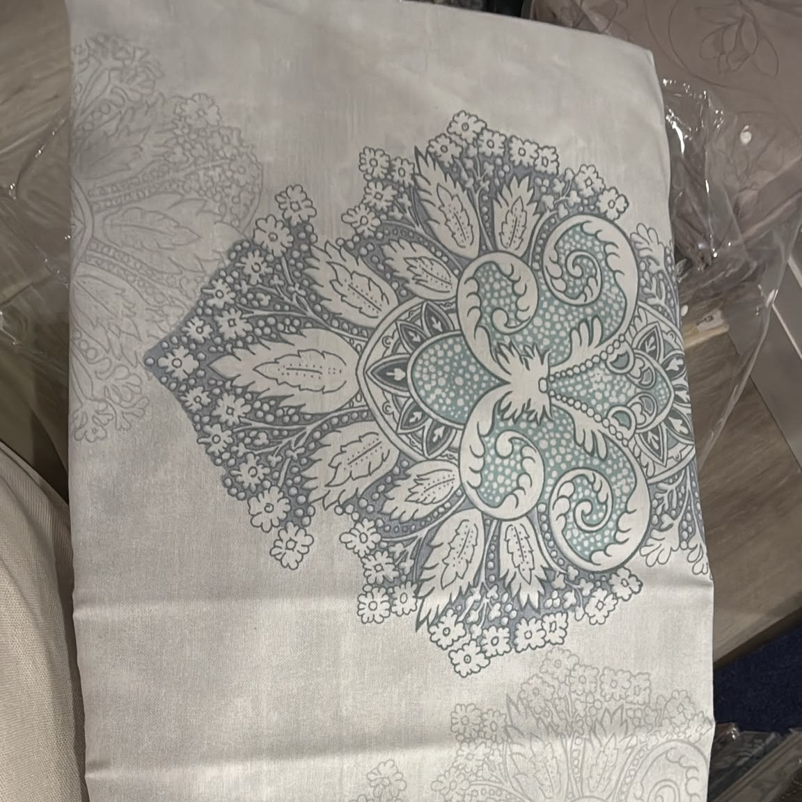 Aarniva 100% Cotton Ornamental Bedsheet Set | King/Queen | Soft & Breathable | Misty Blue Medallion | 6-Piece Set