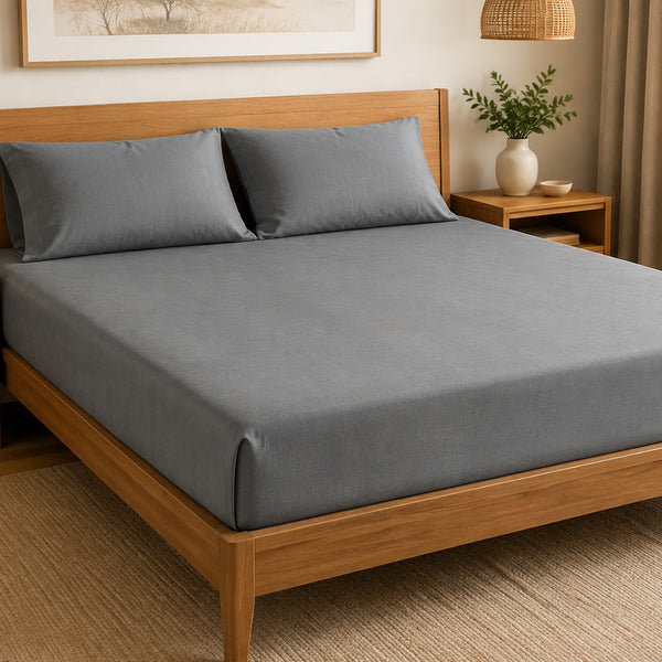 Aarniva 100% Cotton Solid Bedsheet Set | King/Queen | Soft & Breathable | Charcoal Grey | 6-Piece Set
