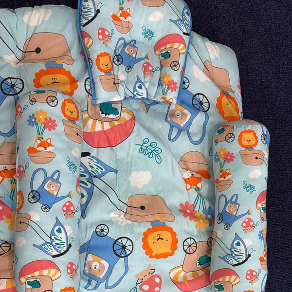 Aarniva Baby Padded Floor Mat Set | Pillow & Bolster Support | Soft & Comfortable | Balloon Safari | 4-Piece Set
