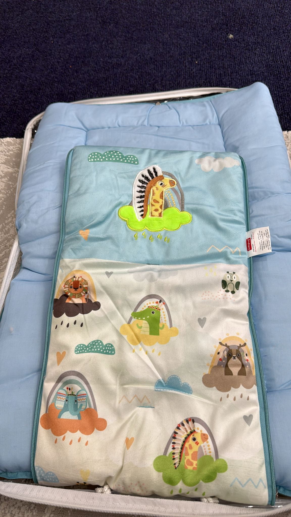 Aarniva Baby Carry Nest Sleeping Bag | Soft & Breathable | Zipper Closure | Safari Friends | Blue