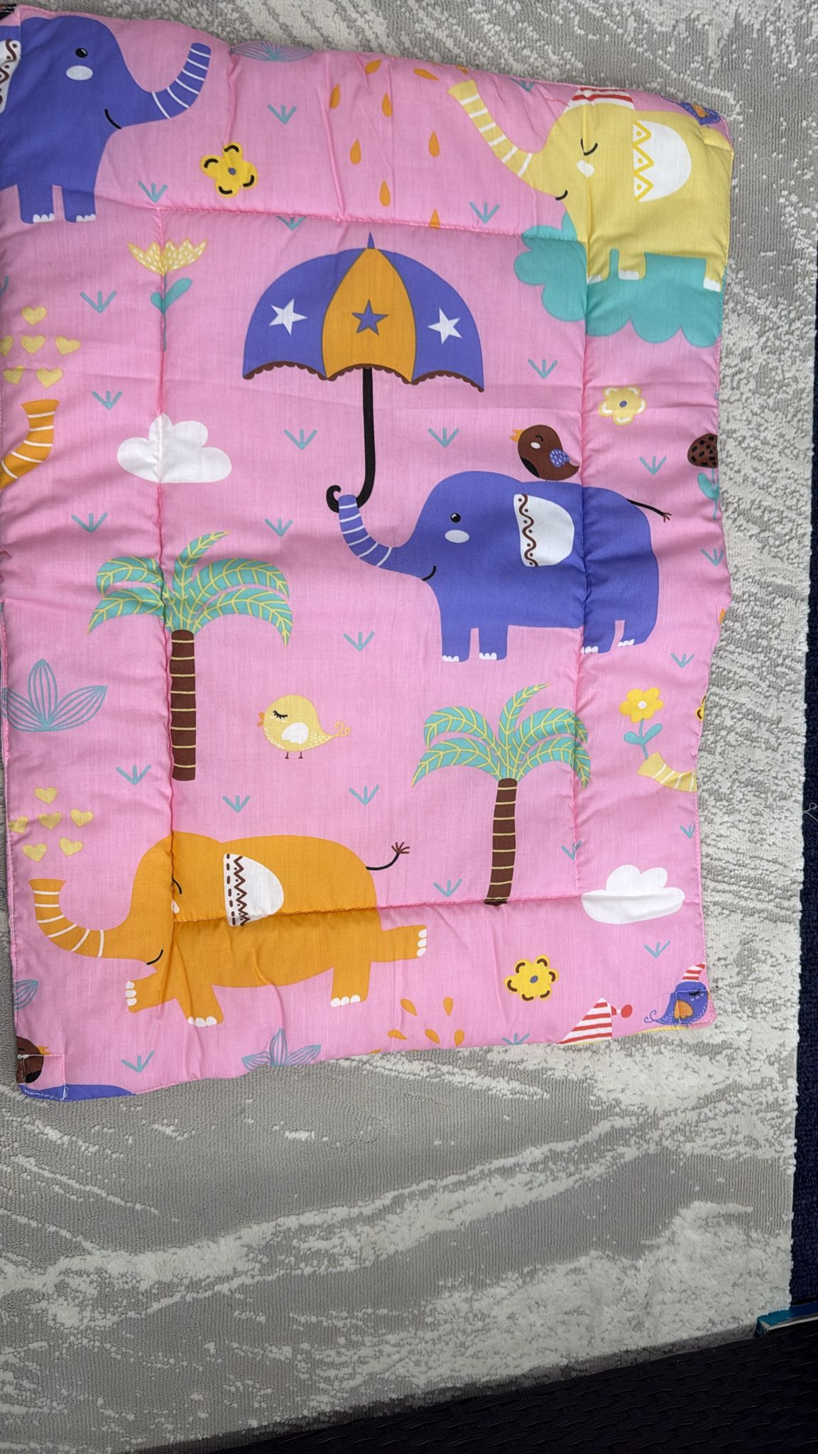 Aarniva Kids Quilted Play Mat & Baby Sheet | Soft Padded | Reversible Design | Pink Elephant Garden