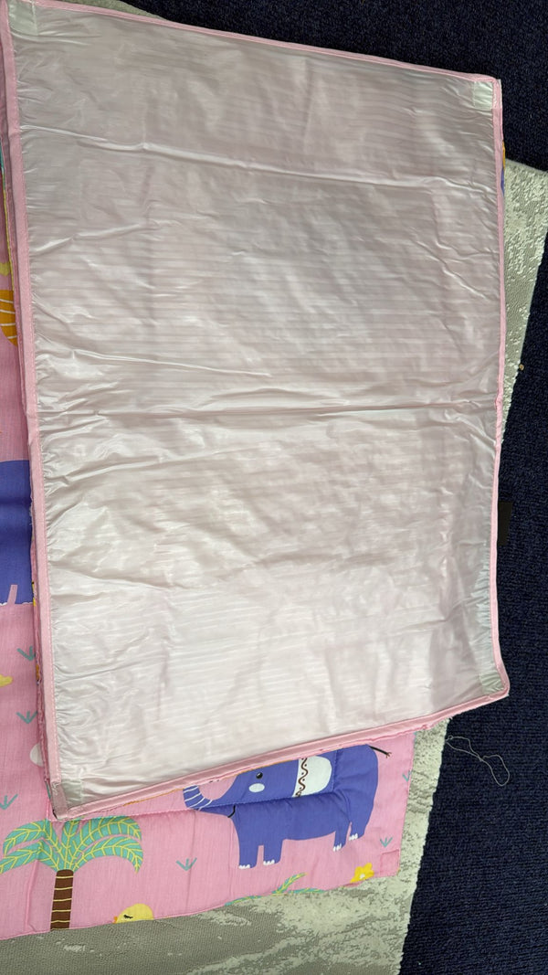 Aarniva Kids Quilted Play Mat & Baby Sheet | Soft Padded | Reversible Design | Pink Elephant Garden